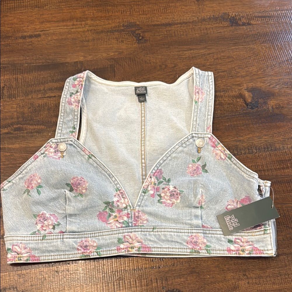 Wild Fable Light Denim Floral Crop Top Tank